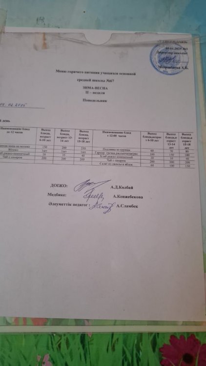 17.02.2025 Түскі ас мәзірі