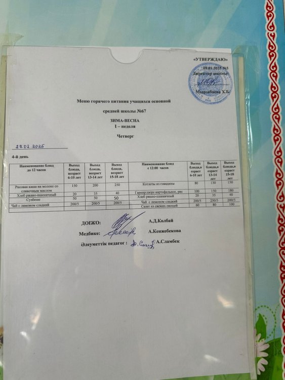 27.02.2025 Таңғы ас мәзірі