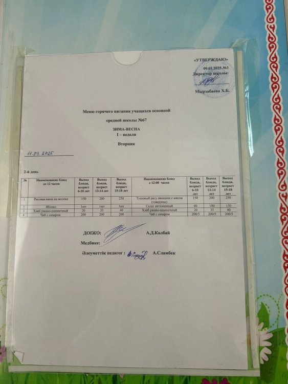 11.03.2025 таңғы ас мәзірі