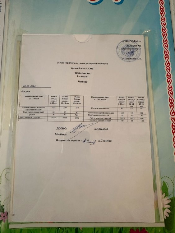 13.03.2025 Таңғы ас мәзірі
