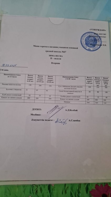 18.03.2025 Түскі ас мәзірі