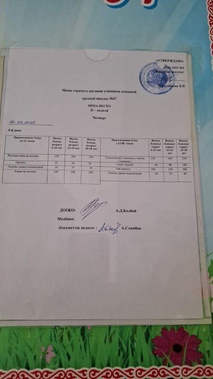 20.03.2025 Түскі ас мәзір